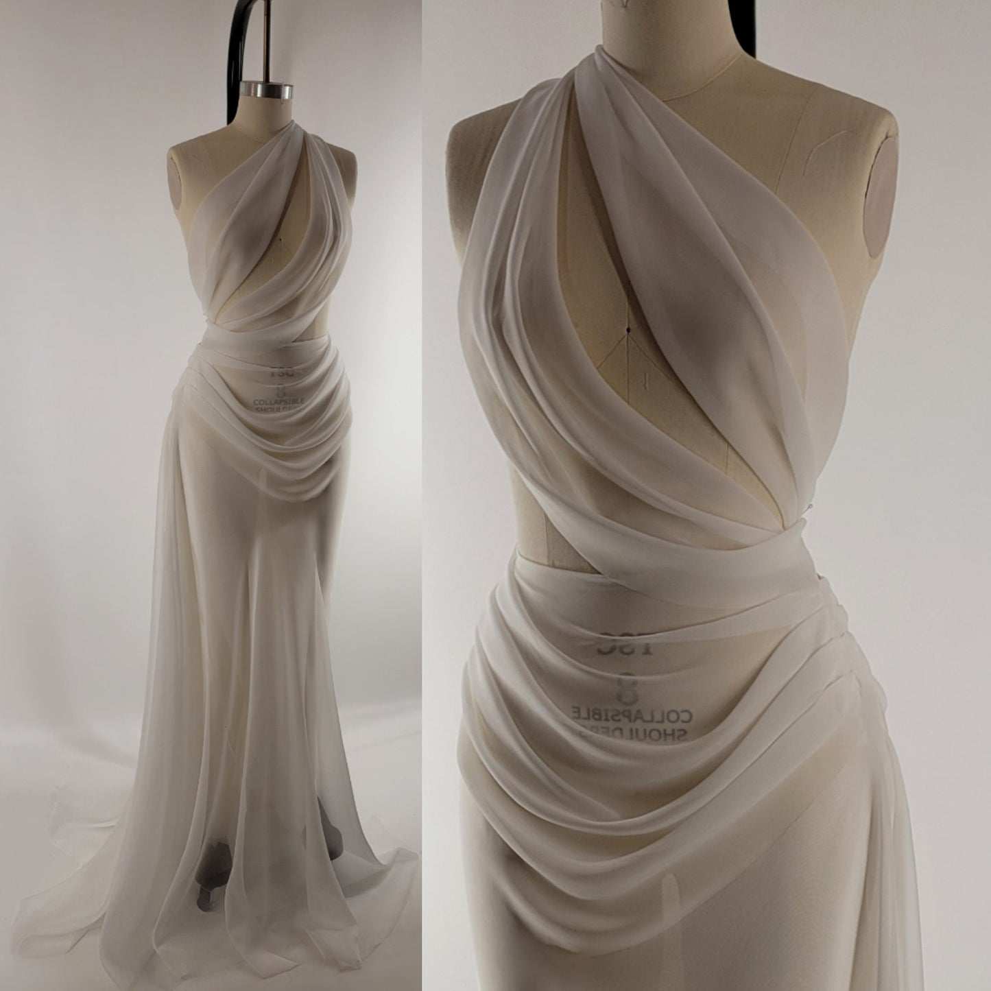 ELA | Pre-Order Handmade Draped Off White Chiffon Sheer Mesh Wedding Reception Gown Dress Bridal