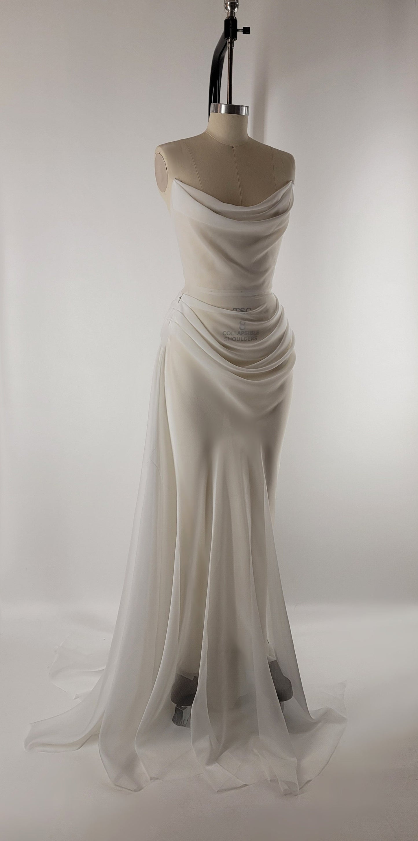 POWDER | Pre-Order Handmade Draped Off White Chiffon Sheer Mesh Wedding Reception Gown Dress Bridal Slip