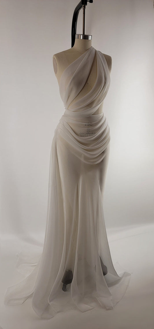 ELA | Pre-Order Handmade Draped Off White Chiffon Sheer Mesh Wedding Reception Gown Dress Bridal