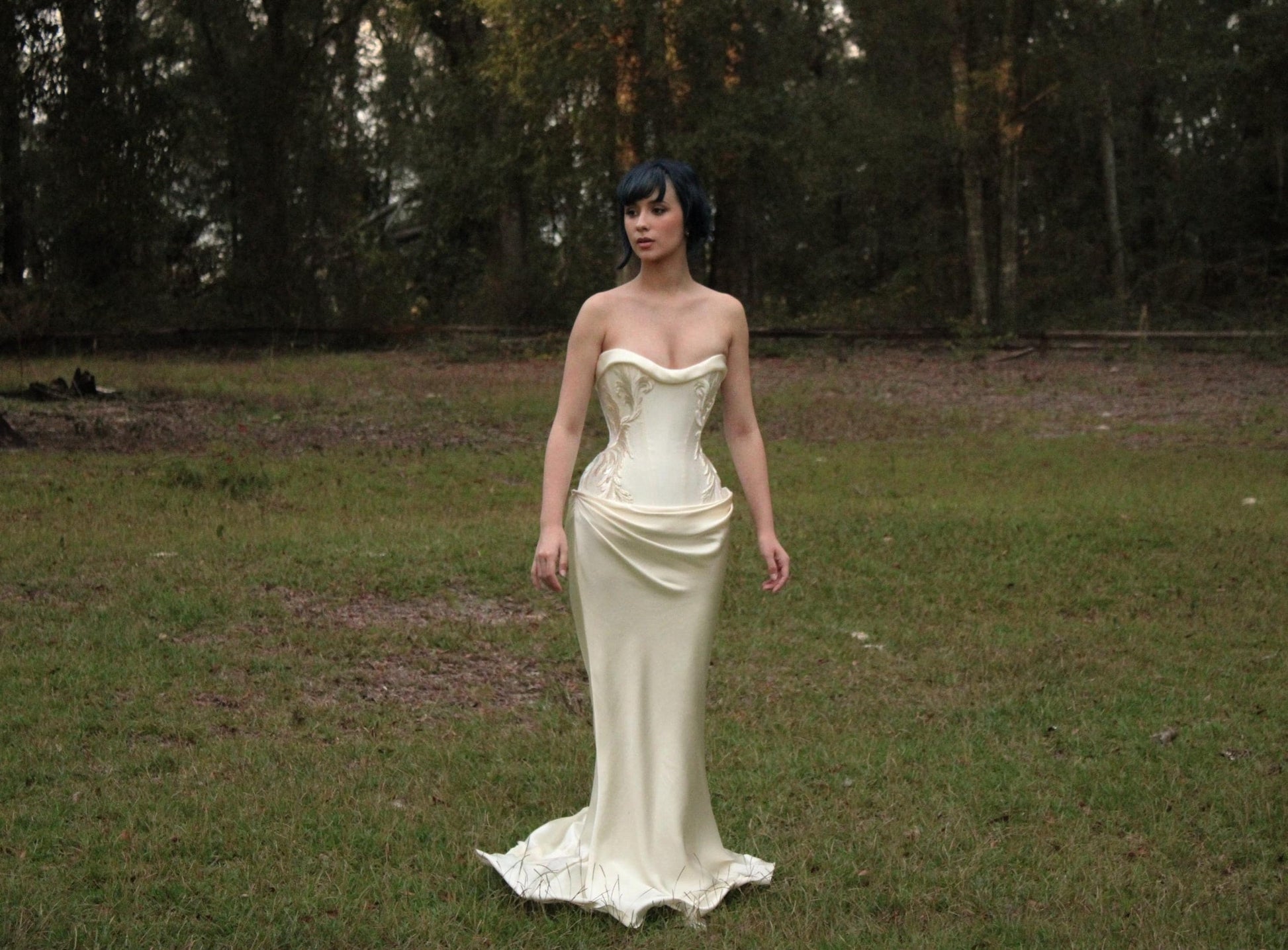 MARION | Pre-Order Custom Couture Bridal Cream Off White Silk Duchess Satin Embroidery Corset Dress Gown