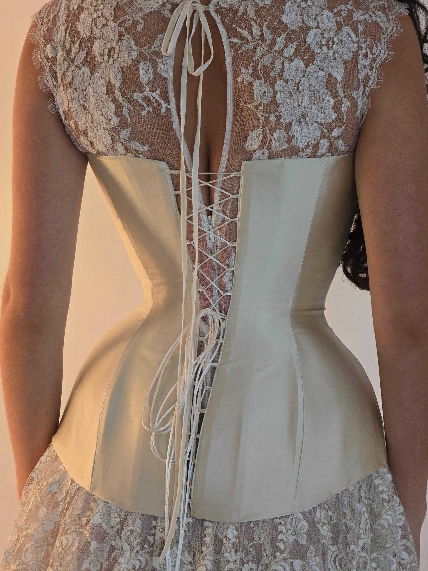 VIOLET | Pre-Order Custom Bridal Cream Ivory Off White French Chantilly Lace Silk Corset Mini Dress
