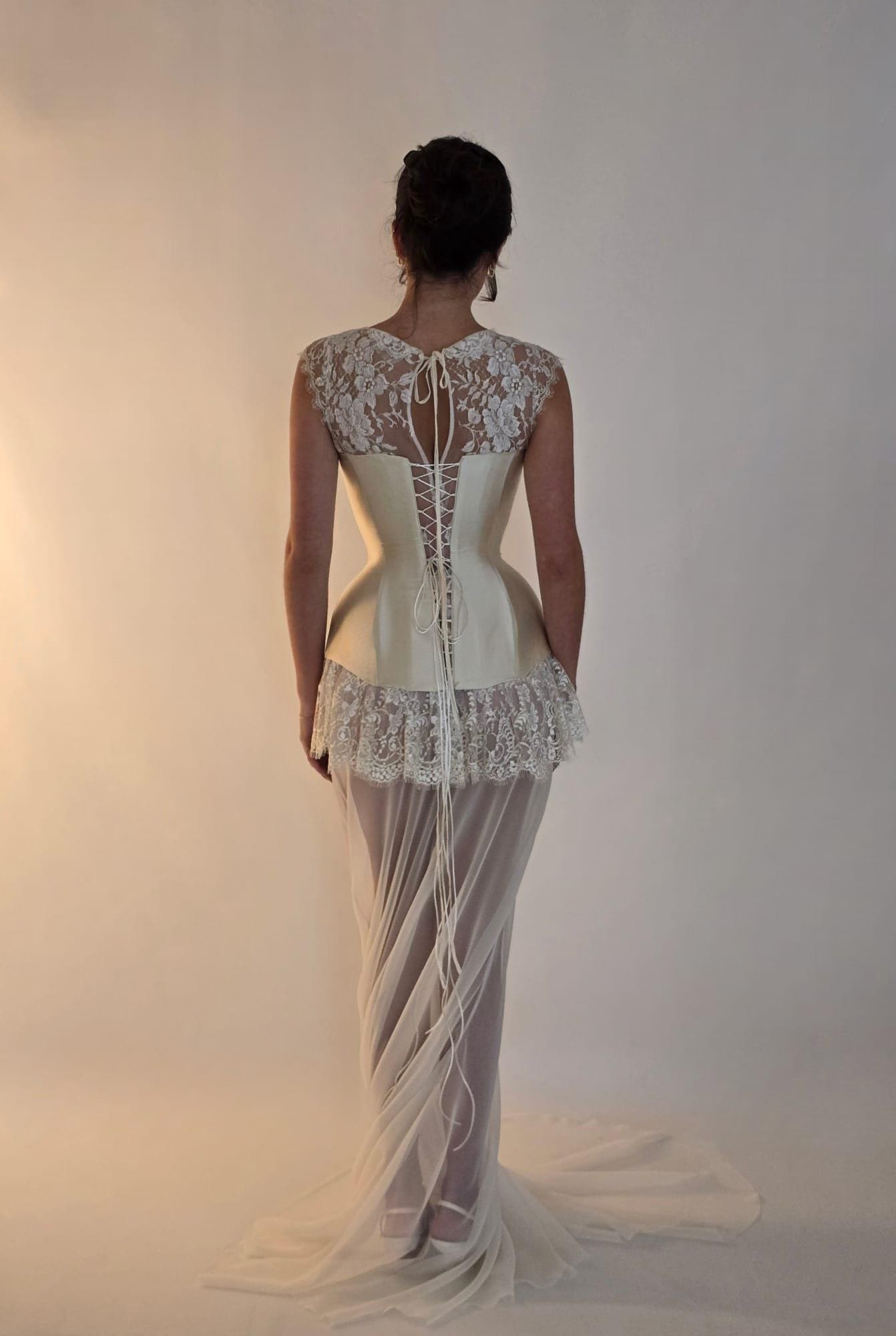VIOLET + WILLOW | Pre-Order Custom Bridal Cream Ivory Off White French Chantilly Lace Silk Corset Mini Dress