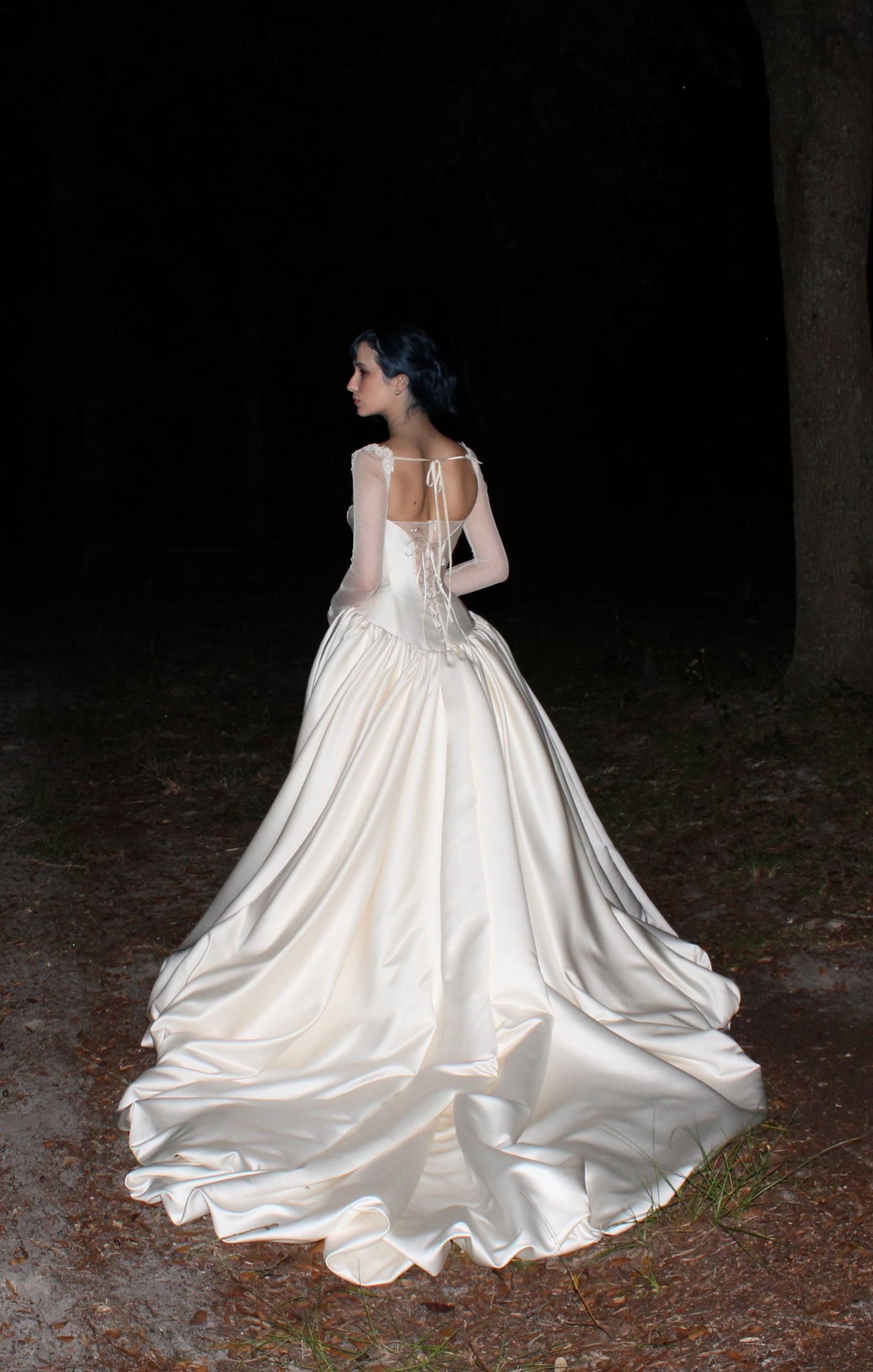 ROMI + JULIETTE | Pre-Order Custom Bridal Cream Ivory Off White French Lace English Net Satin Corset Overskirt Dress Gown