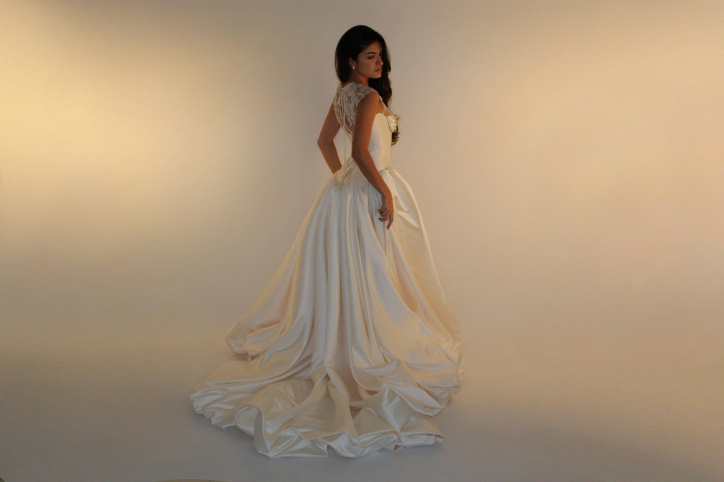 VIOLET + JULIETTE | Pre-Order Custom Bridal Cream Ivory Off White French Chantilly Lace Silk Corset Overskirt Gown Dress